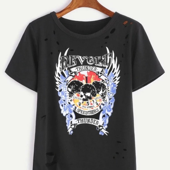 Letter & Skull Distress Tee - Picture 1 of 3